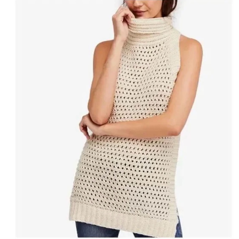 Free People Cream Cowl Neck Sleeveless Sweater